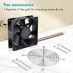 Wathai 12 Volt DC brushless exhaust cooling fan highlighting the official product specification and voltage labeling.