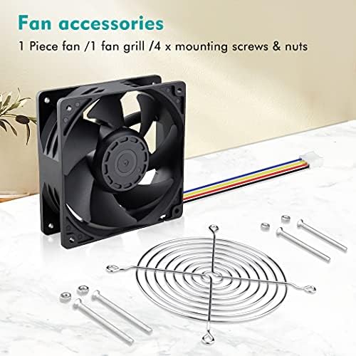 Wathai 12 Volt DC brushless exhaust cooling fan highlighting the official product specification and voltage labeling.
