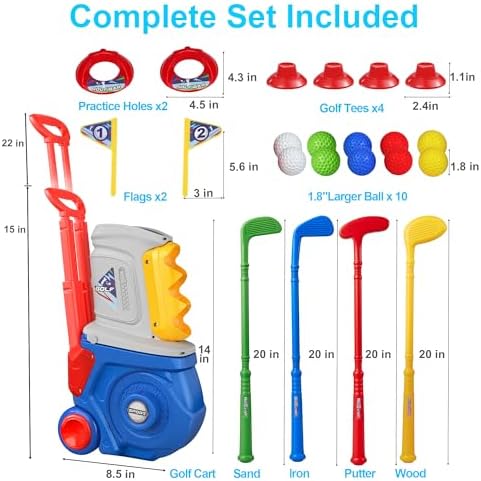 Toddler golf set featuring 10 colorful balls and 4 clubs
