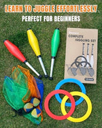Beginner juggling kit showing lightweight nylon props for hand-eye coordination