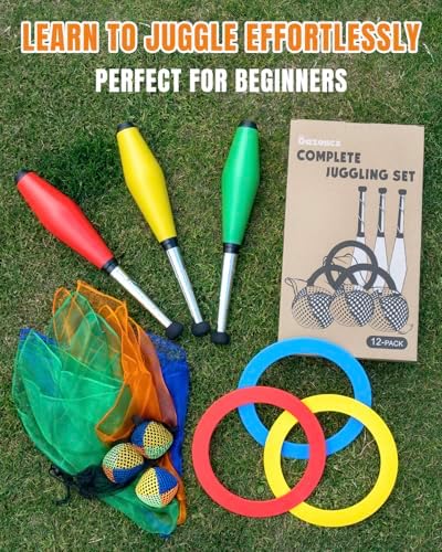 Beginner juggling kit showing lightweight nylon props for hand-eye coordination