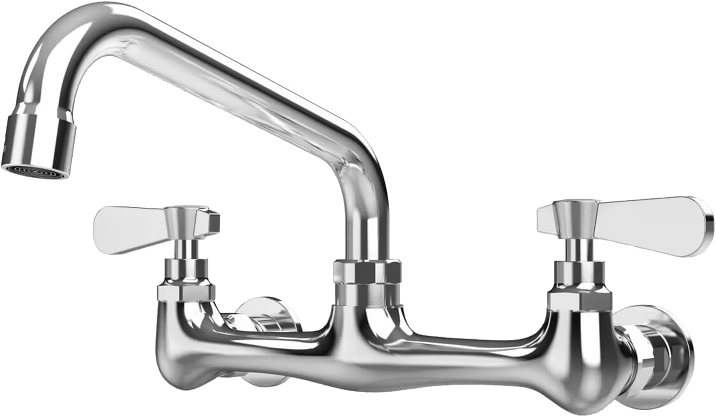 BWE wall mount commercial kitchen faucet front view with chrome finish.