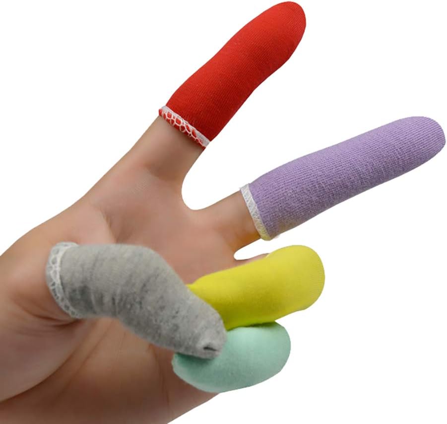 Close up of GSHLLO protective fingertip covers showing cotton texture