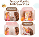 Charming sun design detail on the top wooden frame of the children height measurement scale.