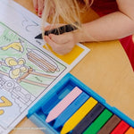 Durable travel friendly flip top storage box filled with ten colorful plastic stationary items.