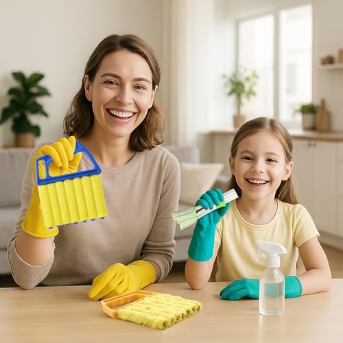 Cleaning six window slats at once using the 7 finger duster tool