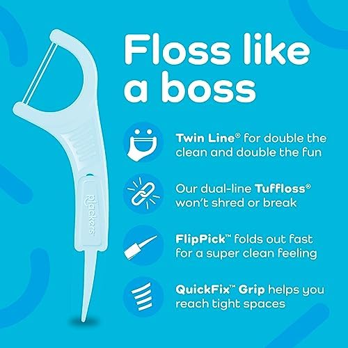 Plackers Twin Line flosser showing the integrated fold out FlipPick tool
