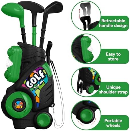 Toddler using the Liberry golf set with shoulder strap