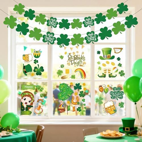 Creative home decor inspiration showcasing the Zerobe imported Irish clover banner draped elegantly over a living room window frame.