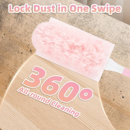 30 Count Pink Duster Refills Compatible with Swiffer Handle, 360° Multi-Surface Duster Refills with 1 Handle, 5X Microfibers Disposable Dusters for Valentines Home, Office Cleaning - Image 6