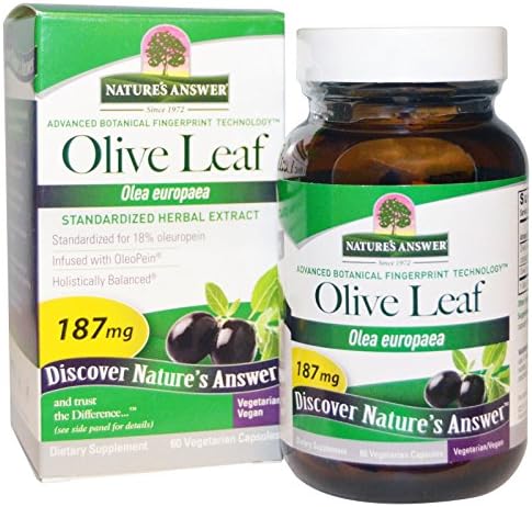 Nature's Answer Olive Leaf extract packaging and bottle detailing active ingredients