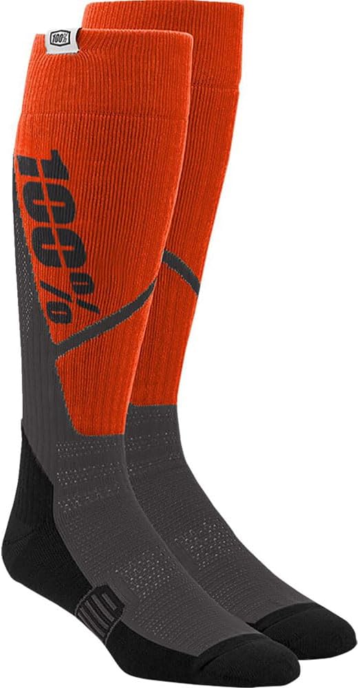 100% Torque Comfort Moto Orange Charcoal Socks front view high-performance motocross riding socks