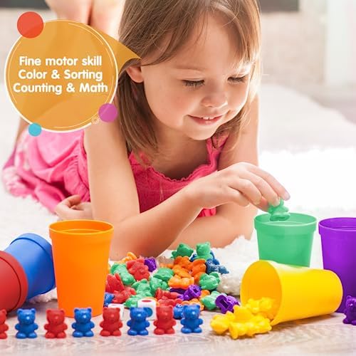 Educational STEM toy set with colorful counting bears and tweezers