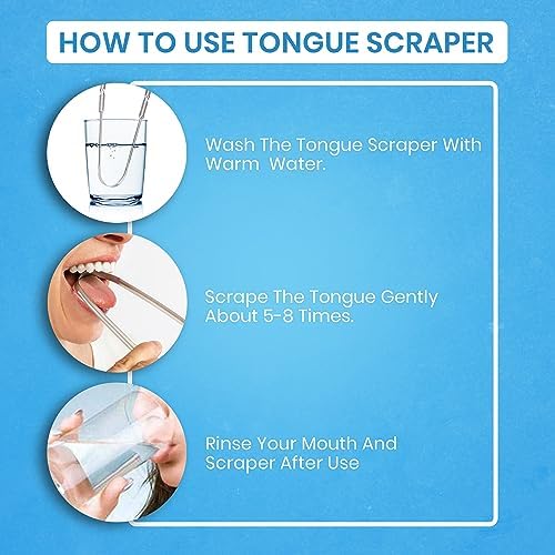 U shaped stainless steel tongue scraper removing white coating from tongue