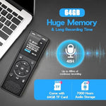 Tonfarb 64GB voice activated recorder with included headphones and USB cable accessories