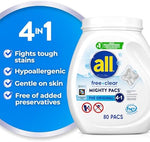 All Free Clear 4-in-1 hypoallergenic laundry pods for sensitive skin packaging details