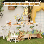 Close up view of the printed quote on the vintage cartoon theme table decoration cover