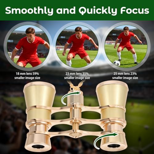 Top-down look at the twenty-five millimeter multi-coated objective lenses of the Iplusmile opera glasses.