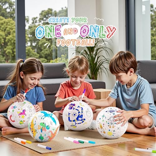 Children coloring the ZOOJOY DIY size 3 soccer ball with colorful markers