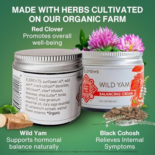 Four Elements 4E Wild Yam Cream organic ingredients display