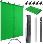 JEBUTU green screen backdrop kit with stand front view showing the full T-shaped frame assembly for streaming studio setup.