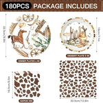 Detailed view of Wild West cowboy themed dessert plates and paper napkins.