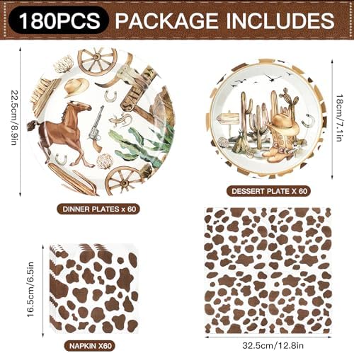 Detailed view of Wild West cowboy themed dessert plates and paper napkins.
