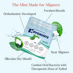 Close up of spearmint flavored Movemints showing patented groove design for aligners.