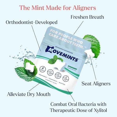 Close up of spearmint flavored Movemints showing patented groove design for aligners.