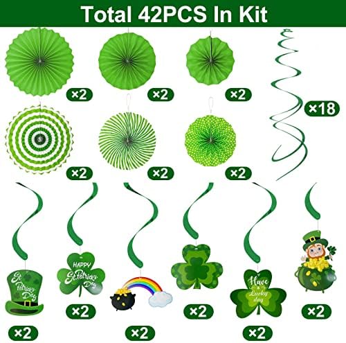Three sizes of green patterned holiday paper fans for indoor home ceiling decoration