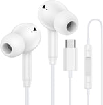 Abcpow USB C wired earbuds front view with Type C connector