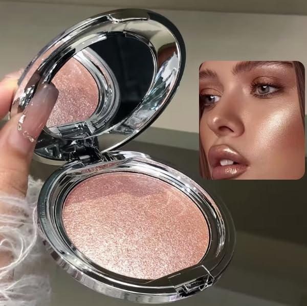 Dhgate BestLand Champagne Gold Highlighter front view showcasing the elegant silver compact packaging.