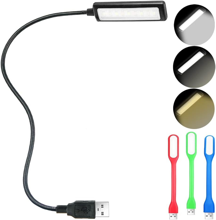 Oriemars USB reading light front view illuminating a laptop keyboard