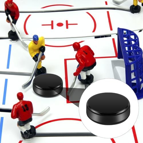 Pack of ten compact mini hockey puck accessories used for knee hockey entertainment.
