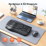 Back view of MEETION wireless keyboard showing stable feet and battery compartment placement