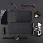 Durable zipper and mesh layout inside the imComor universal electronics case holding USB cords and earbuds securely.