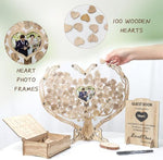 Close up of wooden heart tokens for guest book signing