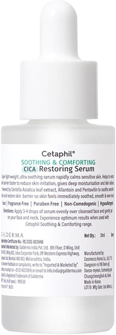 Cetaphil CICA Restoring Serum 30ml backside label with ingredients and usage