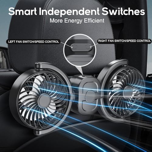 Dealswin wireless portable car seat fan showcasing the built in rechargeable battery design being used outdoors