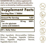 Solgar Chelated Zinc 22mg supplement facts panel detailing nutritional values and premium ingredients.