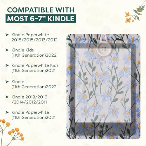 Artisan floral embroidery detail on cotton book sleeve