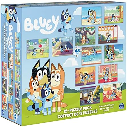 Spin Master Bluey educational jigsaw puzzle set for kids aged four and up arranged for gifting.