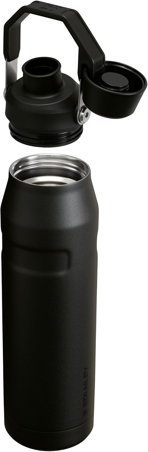 Stanley insulated stainless steel bottle with angled spout lid open