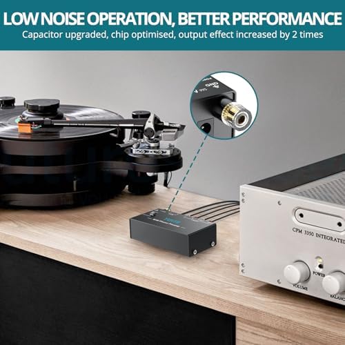 YGiTK high fidelity record player preamp showing the 6.35 millimeter headphone output jack.