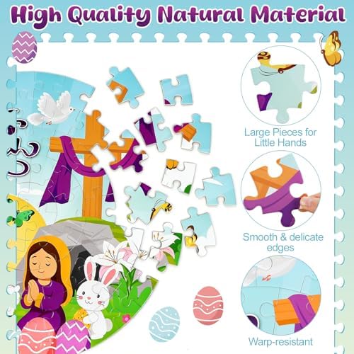 Gilprop Christian educational puzzle packaging box illustrating the seventy large pieces layout