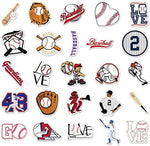 JOICEE 50 piece sports sticker pack spread out on a flat table showing fifty non-repeating designs.