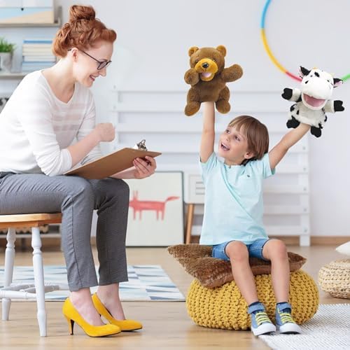 Okegztoa 10 inch bear puppet with mouth open for storytelling
