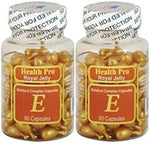 Nu-Health Royal Jelly and Vitamin E skincare capsule bottles standing together highlighting the dual packaging layout