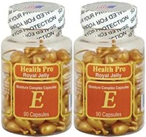 Nu-Health Royal Jelly and Vitamin E skincare capsule bottles standing together highlighting the dual packaging layout