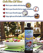 Opaque 32 ounce bottle of Cal's gluten free flax seed oil highlighting true cold pressed production